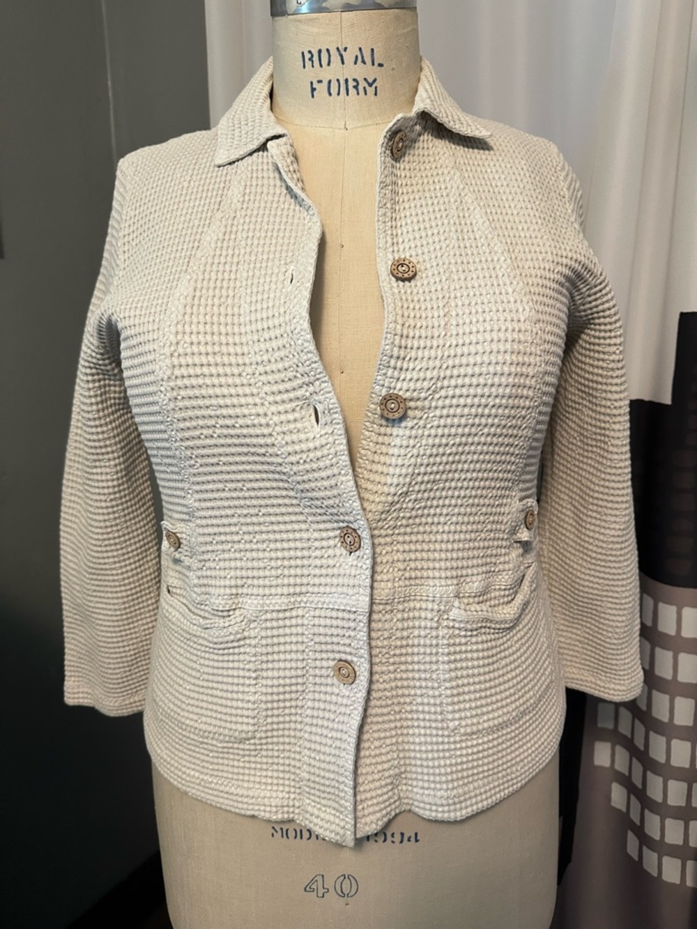 Focus Casual Life Cream Waffle Weave Button-Front Jacket